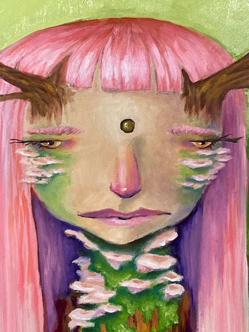 Freylyn the Oyster Mushroom Priestess - 8x10- Original painting - Acrylic and oil on cradled gesso board