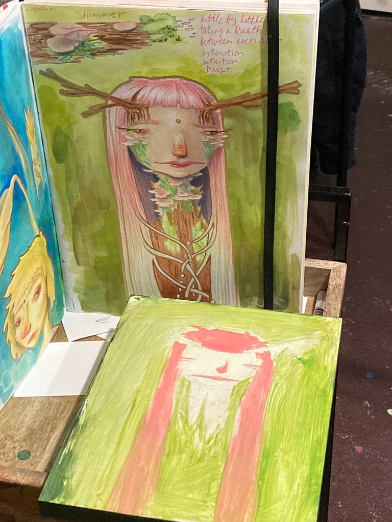 Freylyn the Oyster Mushroom Priestess - 8x10- Original painting - Acrylic and oil on cradled gesso board