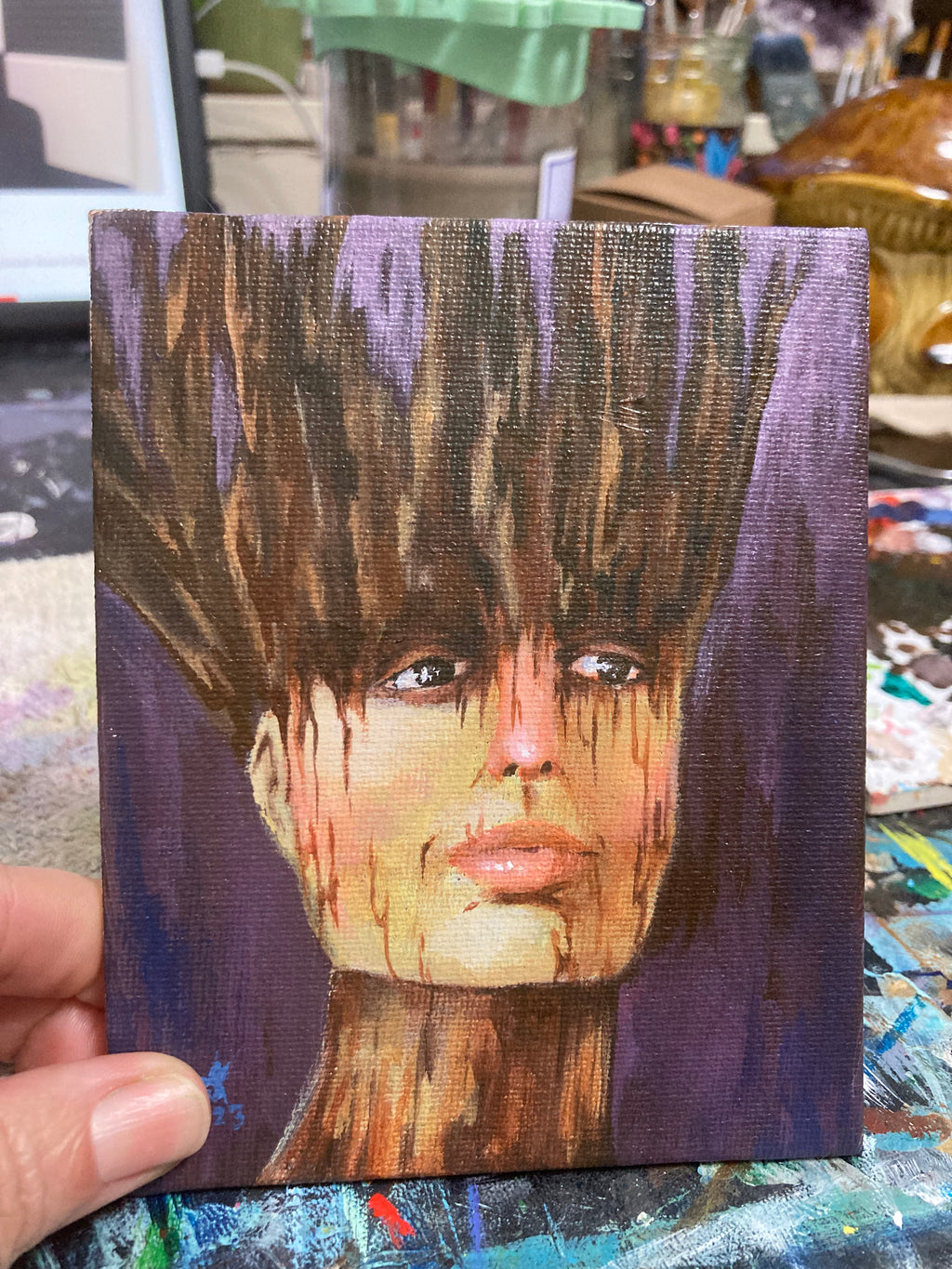 The Dryad Priest 3.5x5 acrylic painting framed