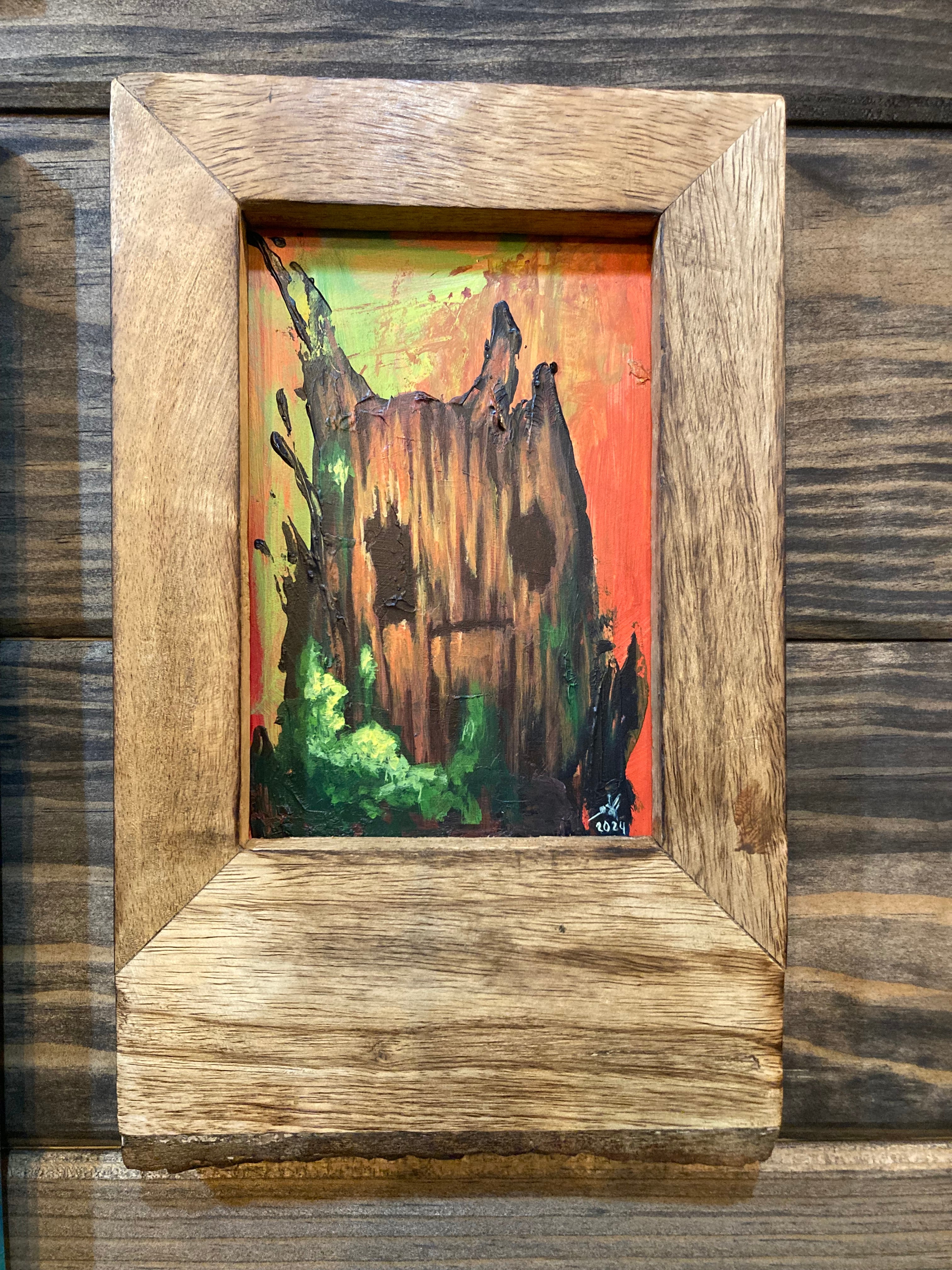 Painting of Nurse Log Dryad "Agee says - Lean On Me", framed 5x7