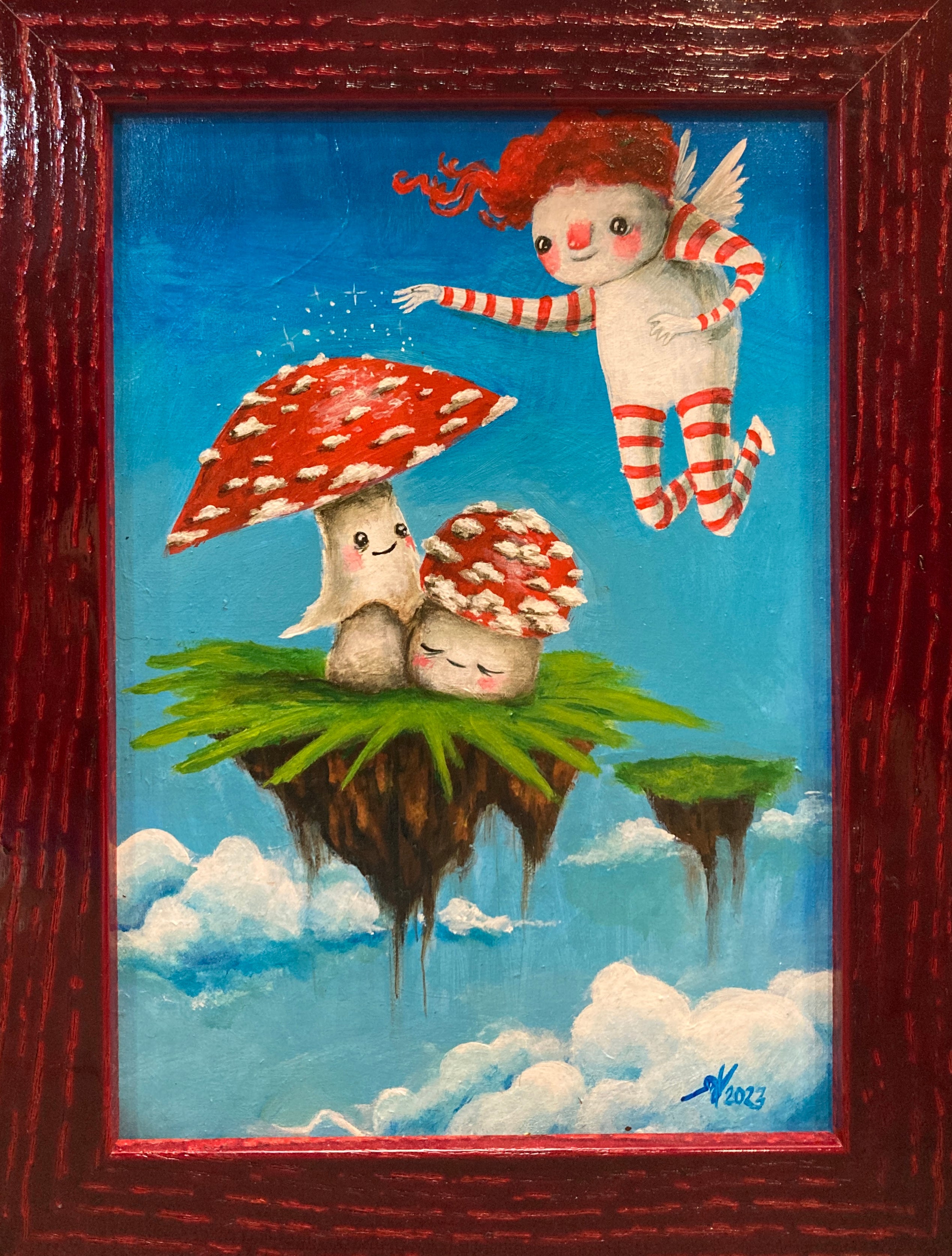 Montell the Mushroom Magician 5x7 Amanita Painting Framed