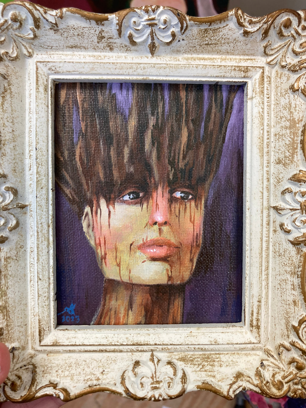 The Dryad Priest 3.5x5 acrylic painting framed