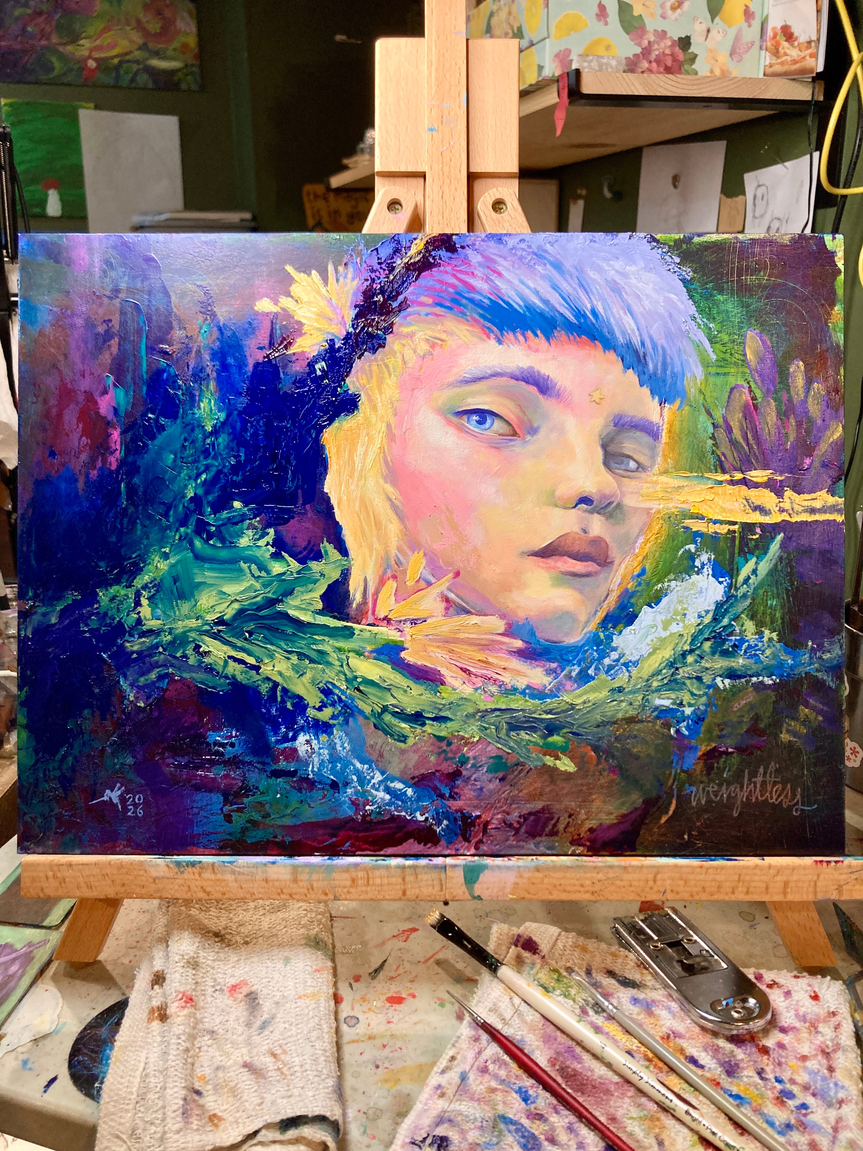 Weightless - 12x16 - Original painting - Acrylic and oil on cradled gesso board