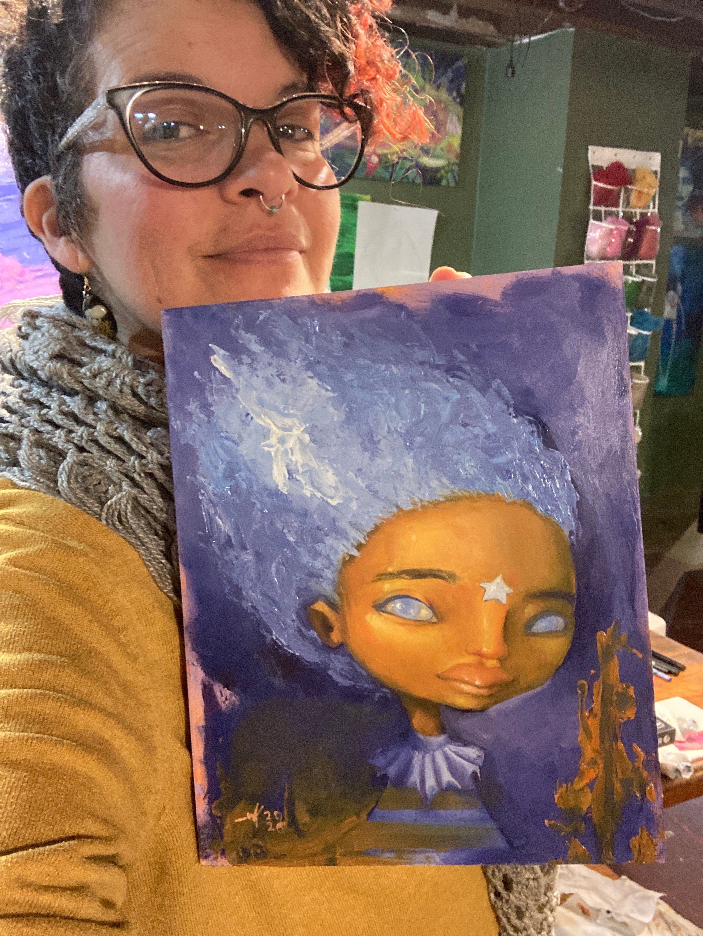 Leandra the Stardust Forager - Original Painting - 8x10 - Acrylic and Oil on cradled gesso board